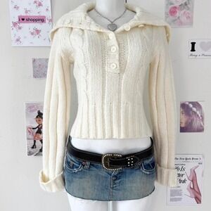 Smart Set Vintage Cream Cable Knit Hooded Sweater